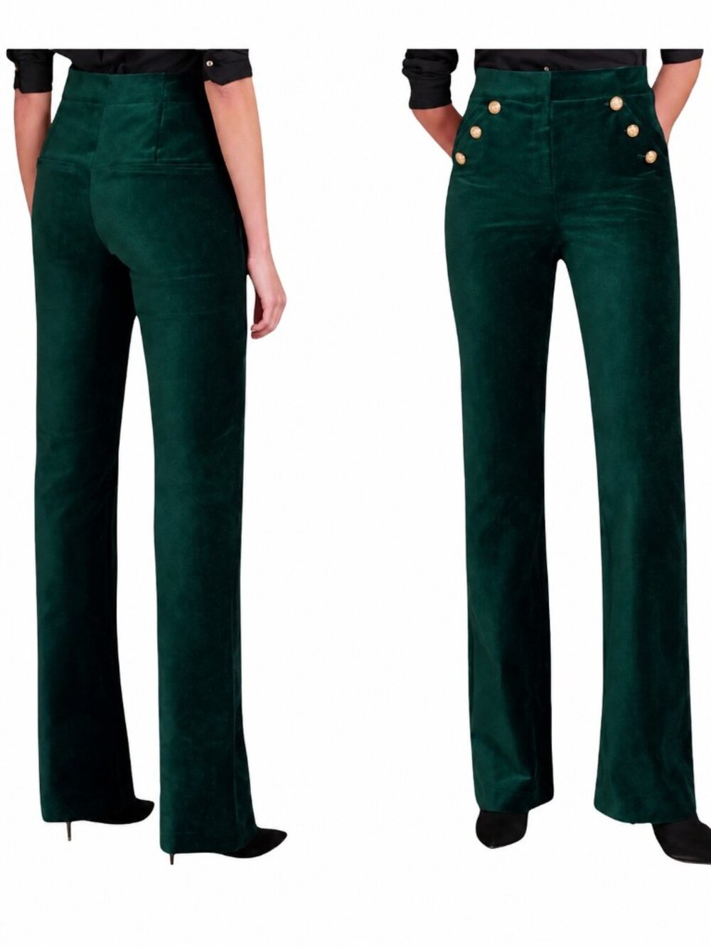 Maison d’ Amelie Emerald Green Sailor Style Flare Velvet Pants Size 10 LIKE NEW